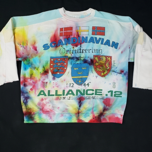 VTG CUSTOM Upcycled Crewneck Scandinavian Alliance Longsleeve Tie Dye - Picture 1 of 10